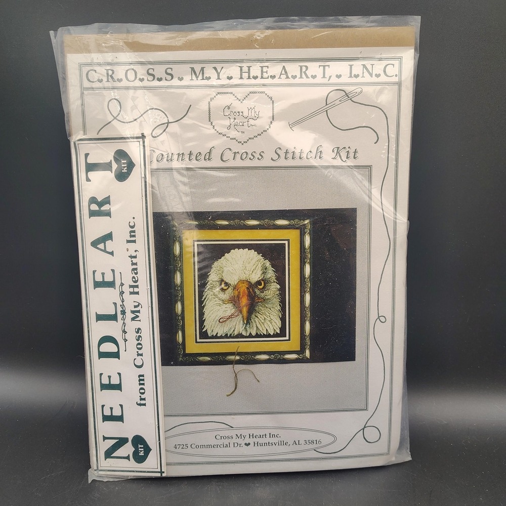 Vintage Cross My Heart Inc Bald Eagle Head Counted Cross Stitch Kit  White